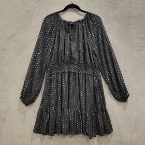 Old Navy Mini Dress Womens 2X Black Waist-Defined Metallic Swiss Dot‎ Smocked